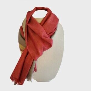 Pashmina Salmon and Gray 70 x 28 inches 100% Pashmina Scarf Wrap New